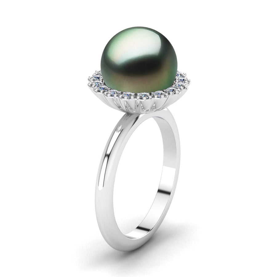 Ruff Pearl Ring-Platinum-Tahitian-Green