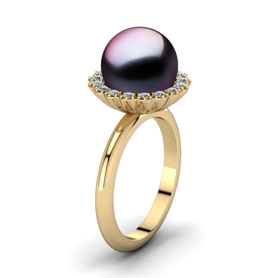 Ruff Pearl Ring-18K Yellow Gold-Tahitian-Aubergine