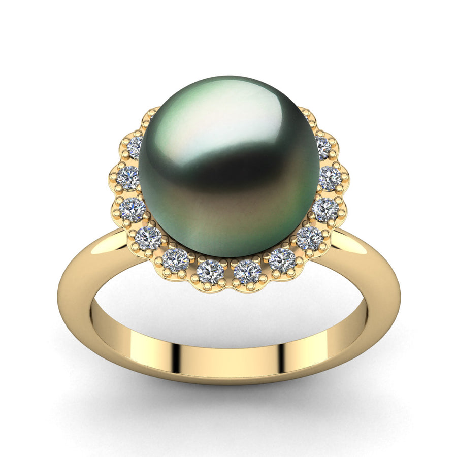 Ruff Pearl Ring-18K Yellow Gold-Tahitian-Green