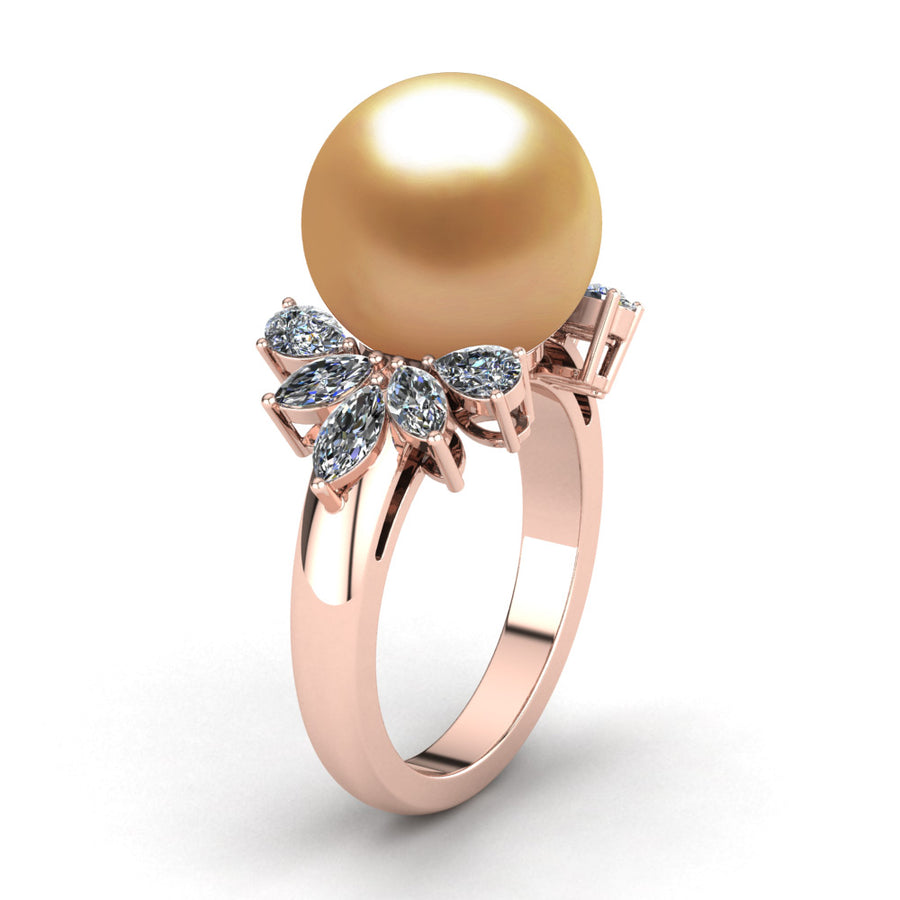 Diamond Petals Pearl Ring