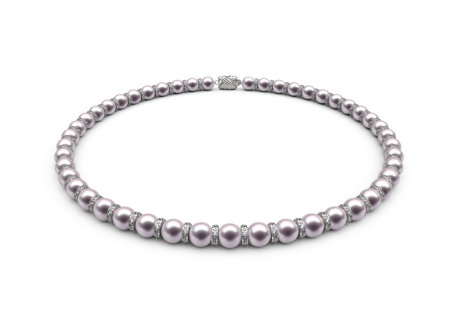 8-8.5mm AAA White Akoya Pearl and Diamond Rondel Necklace